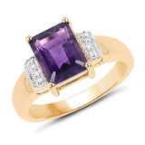 2.13 Carat Genuine Amethyst and White Diamond 14K Yellow Gold Ring