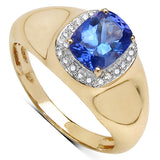 1.51 Carat Genuine Tanzanite and White Diamond 14K Yellow Gold Ring