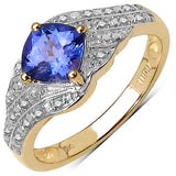 1.19 Carat Genuine Tanzanite & White Diamond 10K Yellow Gold Ring