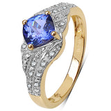 1.19 Carat Genuine Tanzanite & White Diamond 10K Yellow Gold Ring