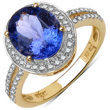 2.81 Carat Genuine Tanzanite and White Diamond 14K Yellow Gold Ring