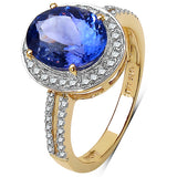 2.81 Carat Genuine Tanzanite and White Diamond 14K Yellow Gold Ring