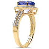 2.81 Carat Genuine Tanzanite and White Diamond 14K Yellow Gold Ring