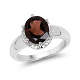 2.52 Carat Genuine Smoky Quartz and White Topaz .925 Sterling Silver Ring