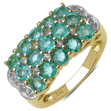 14K Yellow Gold Plated 2.44 Carat Genuine Emerald & White Topaz .925 Sterling Silver Ring