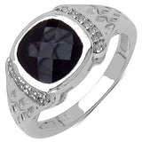 3.15 Carat Genuine Black Spinel & White Topaz .925 Sterling Silver Ring