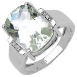 5.62 Carat Genuine Amethyst & White Diamond .925 Sterling Silver Ring