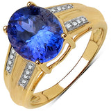 2.68 Carat Genuine Tanzanite & White Diamond 10K Yellow Gold Ring