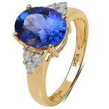 2.78 Carat Tanzanite & White Diamond 14K Yellow Gold Ring