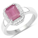 1.98 Carat Genuine Glass Filled Ruby & White Topaz .925 Sterling Silver Ring