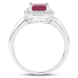 1.98 Carat Genuine Glass Filled Ruby & White Topaz .925 Sterling Silver Ring