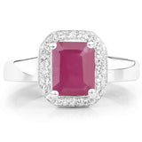 1.98 Carat Genuine Glass Filled Ruby & White Topaz .925 Sterling Silver Ring