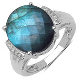 5.71 Carat Genuine Labradorite & White Topaz .925 Sterling Silver Ring