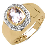 14K Yellow Gold Plated 1.42 Carat Genuine Morganite & White Topaz .925 Sterling Silver Ring
