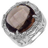 10.56 Carat Genuine Smoky Quartz .925 Sterling Silver Ring