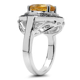 2.92 Carat Genuine Golden Citrine, Champagne Diamond & White Diamond .925 Sterling Silver Ring