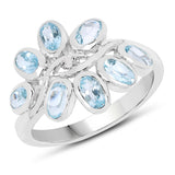 2.81 Carat Genuine Blue Topaz and White Diamond .925 Sterling Silver Ring