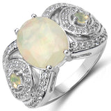 2.43 Carat Genuine Opal & White Topaz .925 Sterling Silver Ring