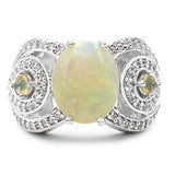 2.43 Carat Genuine Opal & White Topaz .925 Sterling Silver Ring