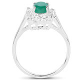 1.23 Carat Genuine Emerald and White Topaz .925 Sterling Silver Ring