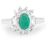 1.23 Carat Genuine Emerald and White Topaz .925 Sterling Silver Ring