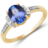 1.24 Carat Genuine Tanzanite & White Diamond 10K Yellow Gold Ring