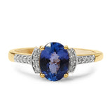 1.24 Carat Genuine Tanzanite & White Diamond 10K Yellow Gold Ring