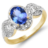 1.44 Carat Genuine Tanzanite & White Diamond 10K Yellow Gold Ring