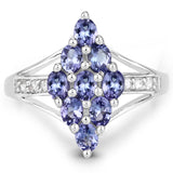 1.71 Carat Genuine Tanzanite and White Topaz .925 Sterling Silver Ring