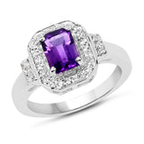 1.15 Carat Genuine Amethyst & White Topaz .925 Sterling Silver Ring