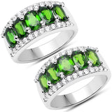 3.56 Carat Genuine Chrome Diopside and White Zircon .925 Sterling Silver Ring