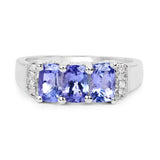 1.63 Carat Genuine Tanzanite & White Diamond .925 Sterling Silver Ring