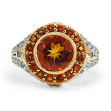 14K Yellow Gold Plated 3.65 Carat Genuine Citrine & White Topaz .925 Sterling Silver Ring