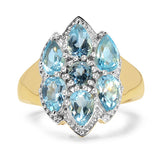 14K Yellow Gold Plated 3.66 Carat Genuine Blue Topaz .925 Sterling Silver Ring