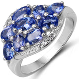 2.15 Carat Genuine Tanzanite & White Topaz .925 Sterling Silver Ring
