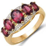 14K Yellow Gold Plated 2.60 Carat Genuine Rhodolite .925 Sterling Silver Ring