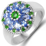 1.03 Carat Genuine Chrome Diopside & Tanzanite .925 Sterling Silver Ring