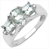 1.57 Carat Genuine Aquamarine & White Diamond .925 Sterling Silver Ring