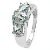 1.57 Carat Genuine Aquamarine & White Diamond .925 Sterling Silver Ring