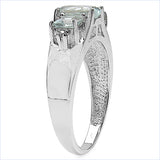 1.57 Carat Genuine Aquamarine & White Diamond .925 Sterling Silver Ring