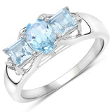 1.98 Carat Genuine Blue Topaz and White Topaz .925 Sterling Silver Ring