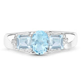 1.98 Carat Genuine Blue Topaz and White Topaz .925 Sterling Silver Ring