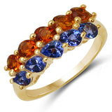 14K Yellow Gold Plated 1.60 Carat Genuine Tanzanite & Citrine .925 Sterling Silver Ring