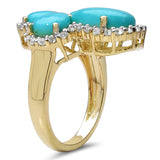 14K Yellow Gold Plated 6.31 Carat Genuine Turquoise & White Topaz .925 Sterling Silver Ring