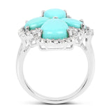 6.31 Carat Genuine Turquoise & White Topaz .925 Sterling Silver Ring