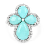 6.31 Carat Genuine Turquoise & White Topaz .925 Sterling Silver Ring