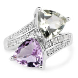 5.00 Carat Genuine Pink Amethyst, Green Amethyst and White Topaz .925 Sterling Silver Ring