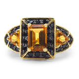 14K Yellow Gold Plated 2.22 Carat Genuine Citrine & Black Spinel .925 Sterling Silver Ring