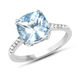3.98 Carat Genuine Blue Topaz and White Topaz .925 Sterling Silver Ring