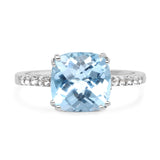 3.98 Carat Genuine Blue Topaz and White Topaz .925 Sterling Silver Ring